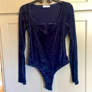 ✨ FLETCH Navy Velvet Long Sleeve Bodysuit | Luxe Minimalist Staple